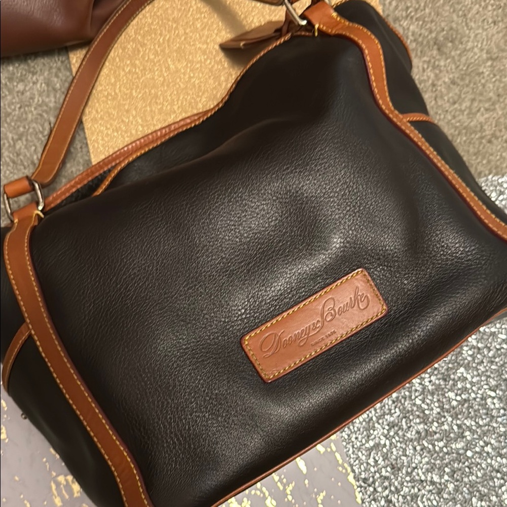 Dooney & Bourke Black and Brown Shoulder Bag with Structured Elegance